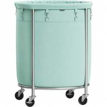 SONGMICS Laundry Basket With Wheels, Rolling Laundry Hamper, 18.5 Gal., Round Laundry Cart With Steel Frame And Removable Bag, 4 Casters And 2 Brakes, Gray And Silver URLS006G01 - Mint Green + Silver - View 1