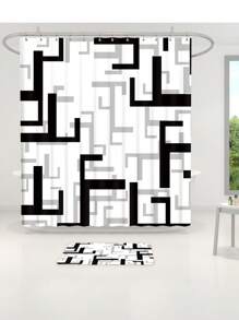1pc/4pcs Abstract Modern Pattern Bathroom Waterproof Shower Curtain Set With 12 Hooks, Non-Slip Bath Mat, U-Shaped Contour Rug, And Round Toilet Lid Cover, Full Scene Bathroom Decor Set Back To School
