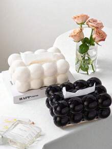 1pc Plastic Tissue Box, Light Luxury Creative Solid Color Tissue Box, Suitable For Bedroom, Living Room And Car, Home Decoration,