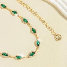 1pc Women's Luxury Faux Emerald Gemstone Embedded Metal Waist Chain Belt, Versatile For Party, Wedding - Green - View 2