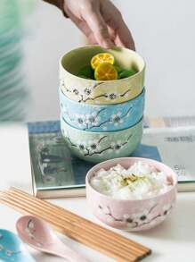 1pc Hand-Painted Ceramic Salad Bowl, Creative Home Dining Rice/Soup Bowl With Underglaze Decoration,School Supplies