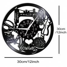 Reloj de pared de vinilo vintage con silueta de máquina de coser, punto de cruz, acolchado, obra de arte retro para decoración de sastre y habitación, reloj de pared silencioso de cuarzo, reloj digital despertador