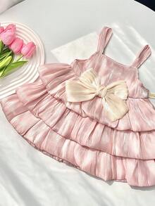 Summer New Baby Girl Cute Cake Dress, Toddler Puff Princess Dress, Birthday Party Dress - Pink - View 1