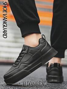 （尺码偏小）男士新款纯色休闲运动鞋，白色，情侣鞋，适合搭配牛仔裤和运动鞋 - 黑色 - 查看 6