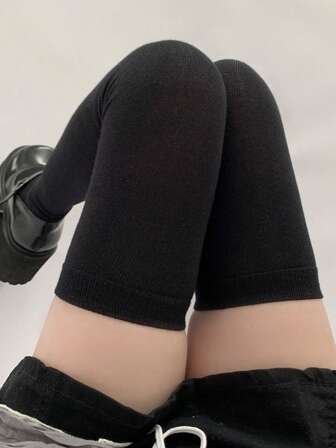 Plain Color Warm Over-The-Knee Thigh High Socks For Autumn/Winter, Cozy