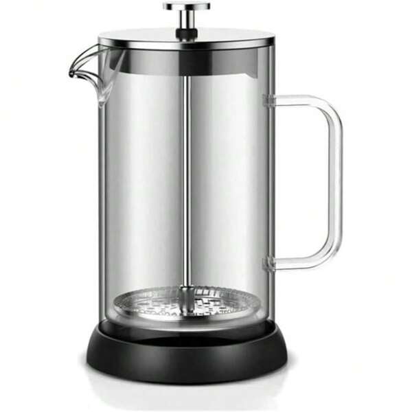 1 pièce Cafetière à piston français, carafe en verre borosilicaté à double paroi isolée, filtre/piston en acier inoxydable lavable au lave-vaisselle, base en silicone amovible, cafetière à pression facile à nettoyer. Ensemble de théière et mousseur à lait de style maison et bureau. Cafetière pour expresso et thé manuel pour la maison et le bureau - Cafetière de style élégant et facile à nettoyer pour les retours à l'école
