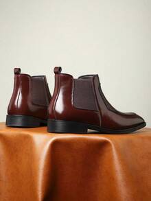 Men's Chelsea Boots, Squared Toe Cross-Border Fashionable Ankle Boots - Burgundy - View 3
