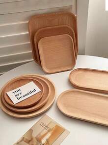 1 pièce Plateau en bois, plateau de service en bois rond/carré/ovale, petite assiette en bois pour le lait, les collations, la photographie, en bois de hêtre, simple et
