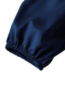 Scacto Solid Color Round Neck Lantern Sleeve Pleated A-Line Elegant Dress With Sequin Decor, Suitable For Daily, Office, Party, Casual Loose Fit, Modest - Navy Blue - View 5