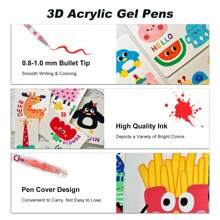 Penna gel acrilica 3D, penna gel ad asciugatura rapida, set per pittura graffiti, può essere usata per prendere appunti, segnare, fare biglietti d'auguri, colorare, contornare, penna acrilica da 1,0 mm, pennarello, tornando a scuola