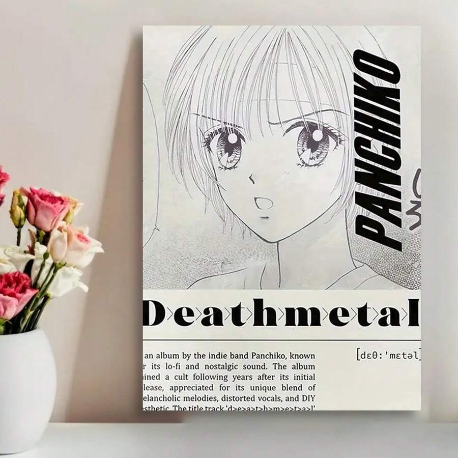 Framed Anime Girl Canvas Poster - Retro Art Deco Style Wall Decor For Living Room, Bedroom, Or Home Office - Featuring Panchiko "Deathmetal" Album Cover Art - Framed - View 1