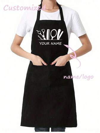 1pc Personalized Custom Hair Stylist Black Apron Hairdresser Beauty Salon Cosmetologist Cosmetology School Barber Gift Custom,Unique,Personalized Ideal Gifts For Him Her,Boyfriend,Girlfriend,Dad,Mom,Family,Friends For Anniversaries,For Valentine's Day,For Mother's Day,For Birthdays,For Children's Day,For Father's Day,For Graduation,For Weddings,For Christmas,For Housewarming,Graphic Print,Home Textile,Christmas Home Atmosphere,Breathable, Soft