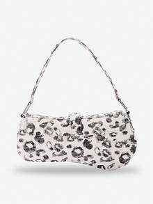 黑白动物纹腋下包，豹纹铆钉机车风单肩包，做旧不对称女士手提包/腋下包，Y2K Hobo包，新月包，街头风假日礼物，适合女孩、派对、日常、工作等场合。豹纹包，春夏新品系列