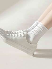 1pair Women Solid Casual Ankle Socks For Summer - White - View 3