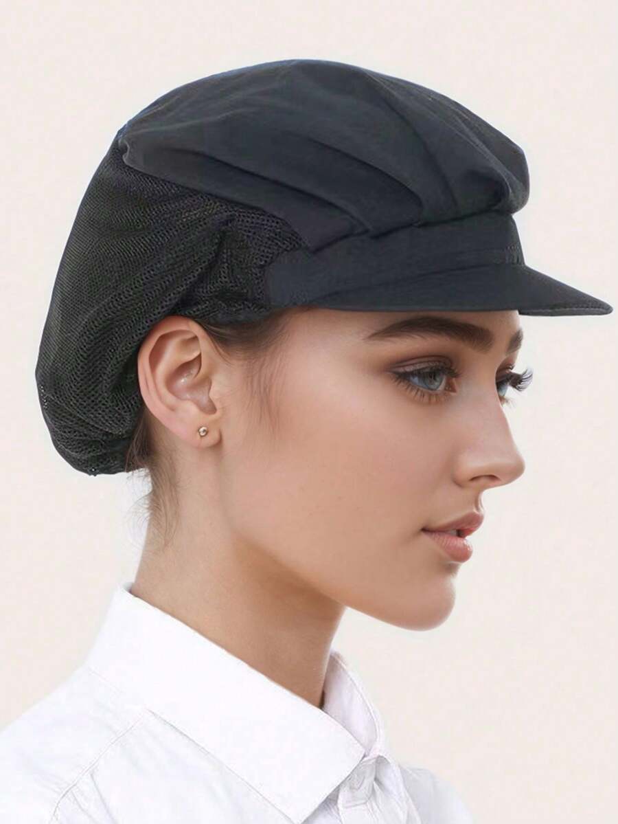 10/5/2/1pc 透气涤纶面料工作帽，可调节网眼厨房烹饪帽，带弹性闭合的餐饮服务帽，男女通用的全网眼厨师帽，防油发套，带抽绳闭合的短帽檐，仅可手洗，男女皆宜的防尘网眼帽 - 适用于餐饮、烘焙和车间使用 - 彩色 - 查看 1