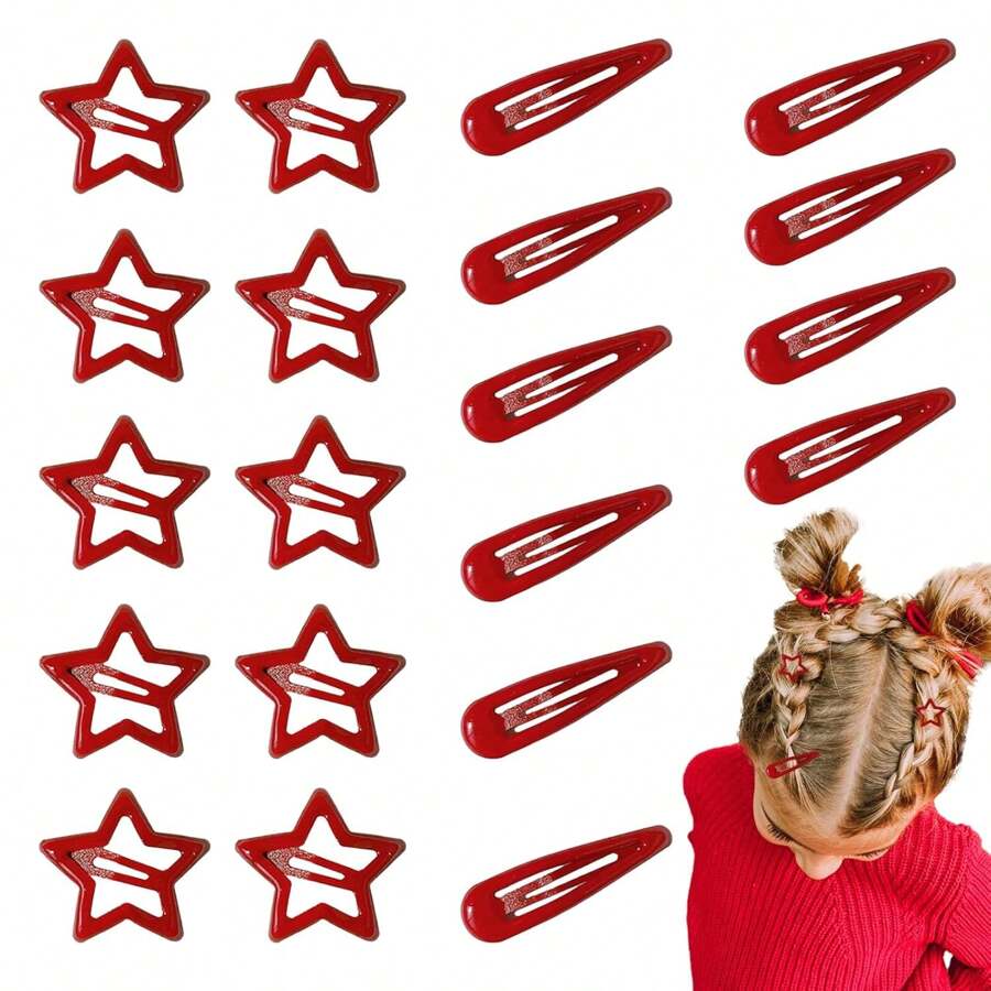 5pcs/Set Fashionable Dopamine Color Star Hair Clips, Suitable For Daily Use, Commuting, School, Outfit Matching, Minimalist Style Girls BB Bangs Hairclips