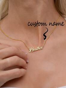1Pc Minimalist Name Necklace,Personalized 18K Gold Plated Name Letter Pendant,Perfect Gift For Her,Unique Birthday Present,Mother's Day Gift,Valentine's Day Gift - Gold - View 8