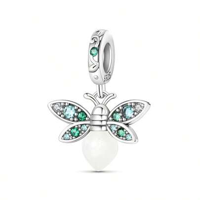 Pingente de contas de charme de animal de desenho animado de vaga-lume de luar de prata esterlina S925, adequado para pulseira faça você mesmo, presente elegante da moda para mulheres, festa de aniversário
