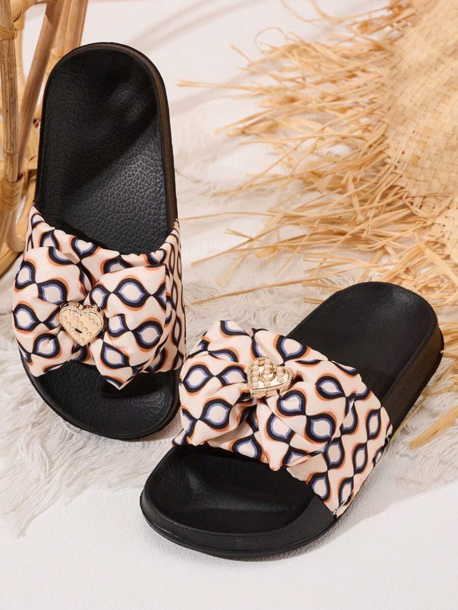 1 Pair Girls' Comfortable, Fashionable, Casual, Lightweight, Polka Dot Bow Slip-On Slippers, Suitable For Indoor And Outdoor Wear, Spring/Summer - Multicolor - View 1