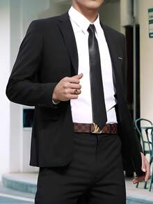 男士商务休闲西装外套，黑色单排扣平驳领西装外套 - 黑色 - 查看 5