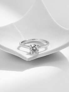 MODIAN 1 Carat D Color Round High Quality Moissanite Ring, 925 Sterling Silver, Romantic Wedding Engagement Ring Jewelry - Silver - View 7