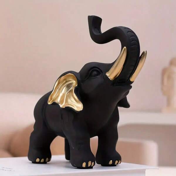 1PC Golden Elegant Romantic Wisdom Elephant Resin Decoration Pieces, Indoor And Outdoor Decoration, Wedding, Family, Friends Gifts Summer Birthday Beach Back To School School Supplies Room Decor