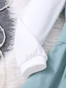 女童长袖领扣拼布拼色连衣裙 - 綠色 - 查看 4