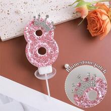 1pc Pink Crown Birthday Candle, Sparkling Number Candle Cake Decor With Glitter, Suitable For Girl, Lady, Anniversary Celebration - Multicolor - View 8