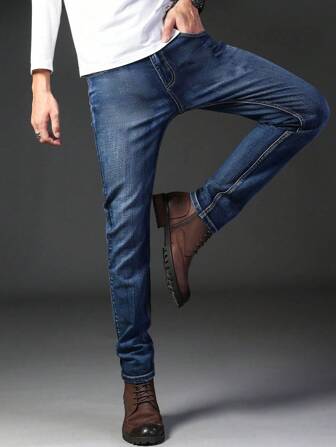 男士休闲修身商务紧身牛仔裤