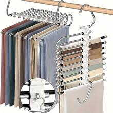 Portapantaloni pieghevole a più strati, salvaspazio, versatile, antiscivolo, senza foratura, può essere appeso, di colore nero semplice e alla moda in acciaio inossidabile multifunzionale, pieghevole con tubo antiscivolo e slot per appendiabiti