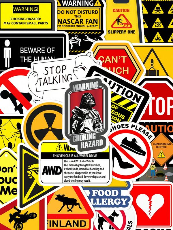 50 قطعة ملصقات إشارات تحذير إبداعية للرسم الجداري على الحقائب وأجهزة الكمبيوتر المحمول وديكور الغرف، مستلزمات المدرسة، عودة إلى المدرسة