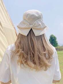 Hats For Woman Bucket Hats Spring And Summer Wide Brim Sun Hat Casual Fashion Bow Decoration Basin Hat - Beige - View 3