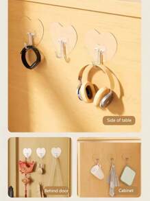 3PCS Heart-Shaped Large Heavy-Duty Adhesive Hooks, No-Drill Clear Plastic Suction Cups, Thickened Heart-Shaped Wall Mounts For Kitchen & Bathroom Storage, Wall Mounted Storage Organizer, Easy Install, Casual Style, Utility Hooks, Reusable For Towels, Clothes & Keys - Easy Install