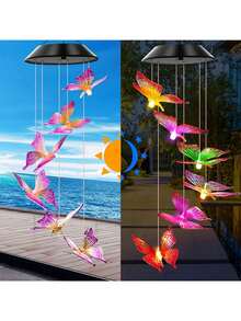 1 chiếc chuông gió năng lượng mặt trời hình con bướm màu tím, đèn năng lượng mặt trời đổi màu ngoài trời, trang trí sân vườn, món quà tuyệt vời nhất cho các bà mẹ. Chuông gió di động là món quà Giáng sinh độc đáo thích hợp cho sân vườn ngoài trời, sân trong, trang trí hiên nhà, trang trí bướm treo - Nhiều màu - Xem 5