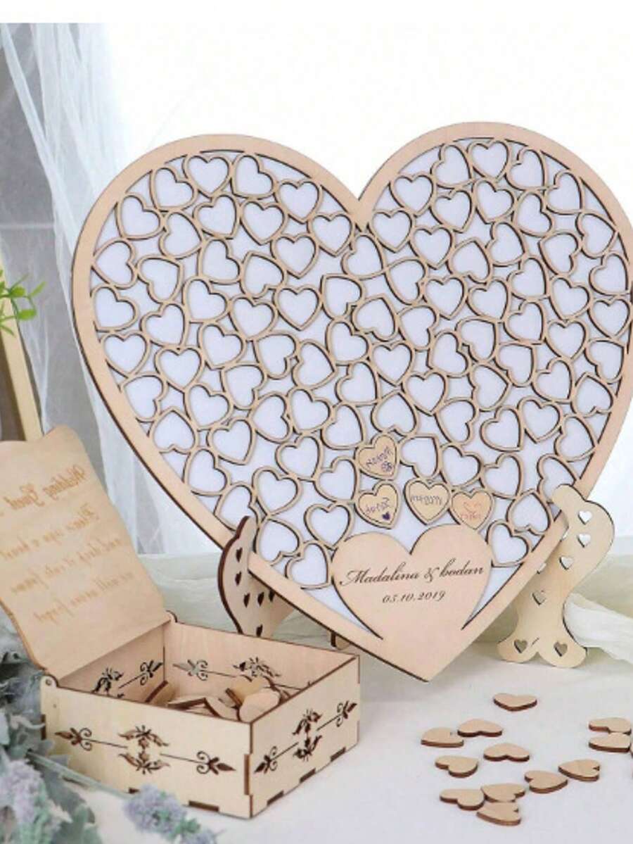 Romantic Heart-Shaped White Wedding Guest Sign-In Desk For Party - White - View 1