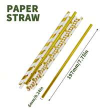 25pcs/Pack Gold Foil Printed Paper Straws, Variety Of Gold Foil Designs, Party Decoration Straws, Disposable Beverage Paper Straws Suitable For Juice, Milkshake, Summer Cocktails, Graduation Party Supplies - Multicolor - View 4