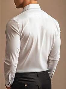 Camisa de vestir de manga larga de color negro sólido y uso versátil para hombre, casual de negocios