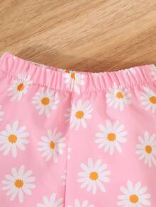2pcs/Set Baby Girl Ditsy Floral Camisole Crop Top + Cute Shorts Outfit - Pink - View 7