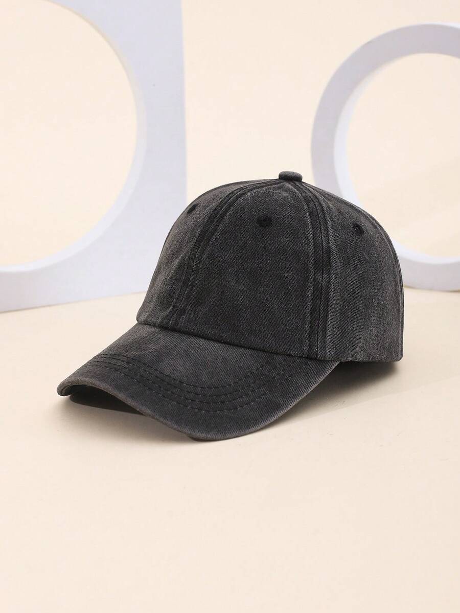 1pc Unisex Solid Color Adjustable Washed Distressed Baseball Cap, Suitable For Casual And Outdoor Wear - Dark Grey - View 1
