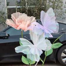 1 Set: 1 Pc 50cm Giant Waterproof Artificial Flower + 1 Pc 50cm Giant Butterfly Yard/Garden Decor, Suitable For Outdoor Yard, Lawn, Living Room, Bedroom, Perfect For Holidays, Weddings, Wedding Photography Props, Display Window Decoration