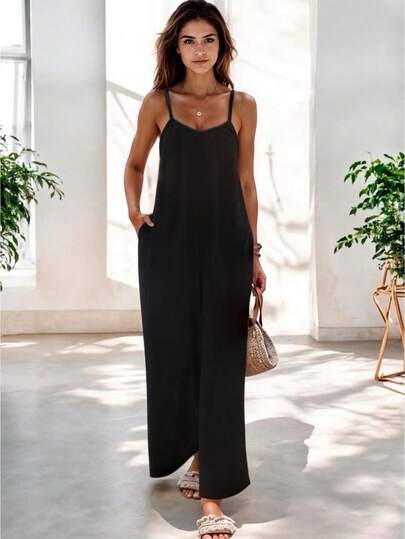 Palazzo Ligero de Corte Holgado con Tirantes Delgados y Pierna Amplia para Mujer