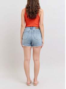 High Waist Rigid Magic Destroy Cut Off Shorts - Màu xanh lam - Xem 9