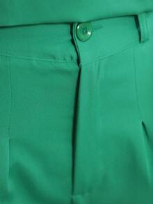 Conjunto feminino blusa de manga comprida de malha combinada com calça reta com cós elástico e bolso - Verde - Visão 5