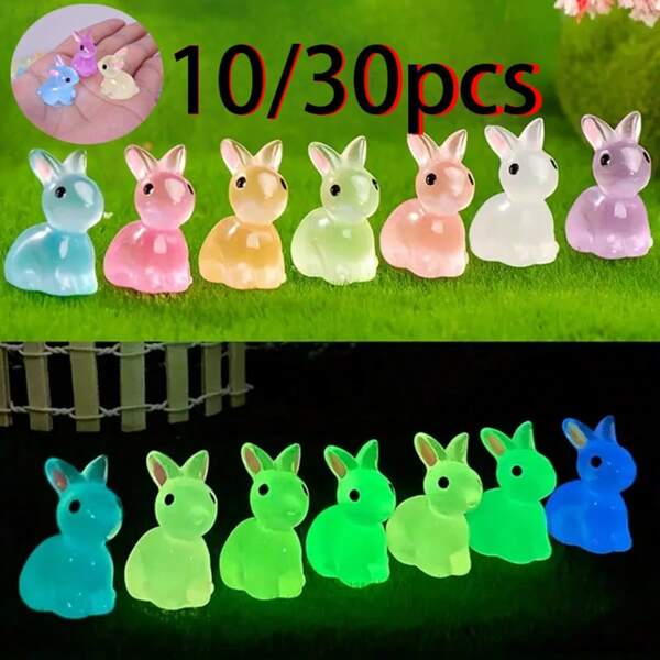 10/30 Cute Mini Luminous Resin Bunnies Ornament Glow In The Dark Miniature Figurines Rabbit Micro Landscape Fairy Garden Accessories,Pieces Small Ear Rabbit Luminous Doll Decorations Moss Micro Landscape Decorations Creative Decoration