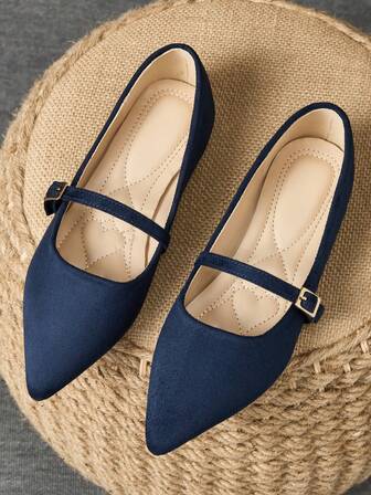 WHDXY 1 双女士尖头平底鞋，软皮休闲办公工作鞋，百搭乐福鞋，低帮软底仙女款平底一脚蹬高跟鞋