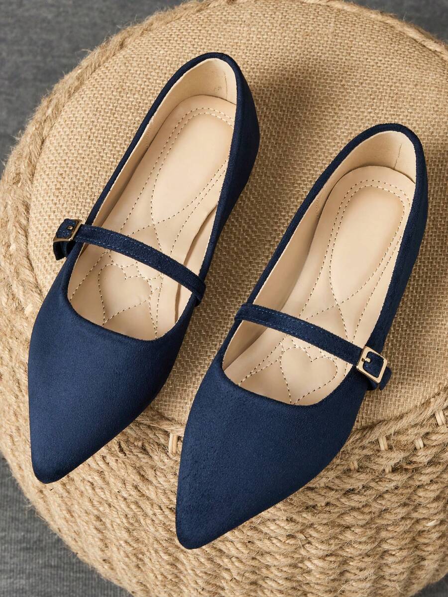 WHDXY 1 双女士尖头平底鞋，软皮休闲办公工作鞋，百搭乐福鞋，低帮软底仙女款平底一脚蹬高跟鞋 - 藏蓝色 - 查看 1