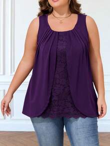 Débardeur grande taille avec panneau en dentelle - Style vacances - Prune - Voir 2