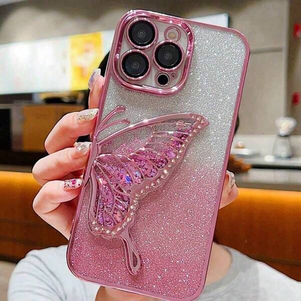 1 pieza Funda de teléfono con diseño de mariposa de arena rápida/glitter degradado compatible con Galaxy S21 Ultra 5G, 16 Pro Max, Spark Go 2024/Infinix Smart 8, Edge 30, Redmi Note 14 Pro+ 5 G, Honor 50