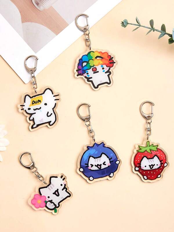 1 peça/5 peças Chaveiro Acrílico Fofo Tema de Gato Desenho Animado Linha Gato Palhaço Gato Rosa Gata Balão de Coração Gatinho, Chaveiro Pingente Tema Animal para Carro, Mochila, Bolsa, Acessórios Escolares, Bolsa, Acessórios de Carro, Enfeite Adequado para Presente
