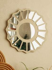 1pc Divine Feminine Wall Mirror - 30.5CM/12IN Sacred Sunburst Design With Wooden Frame, Boho Spiritual Mirror For Living Room, Meditation Corner, Bedroom Decor